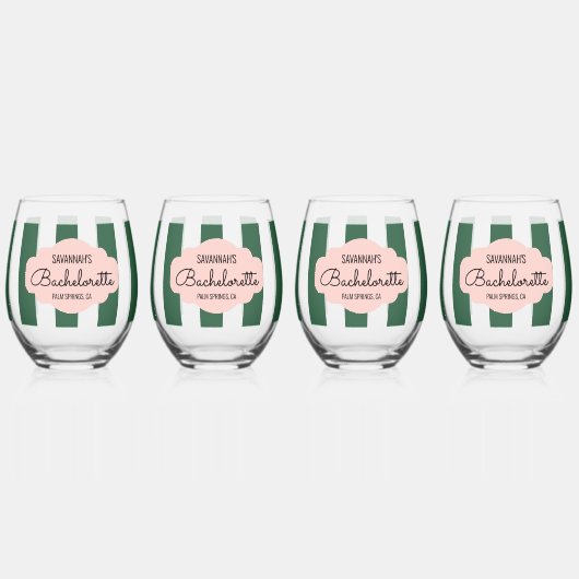 Beverly Hills Roze & Groene Bachelorette Wijnglas Zonder Voet (Voorkant)