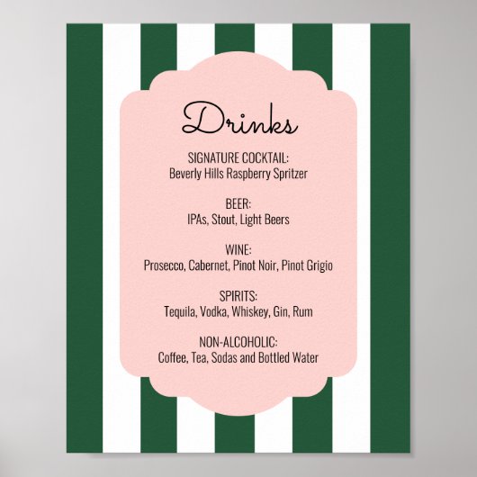 Beverly Hills Roze & Groene Drinkmenu Poster (Voorkant)