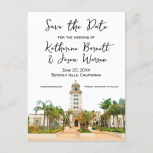 Beverly Hills Stadhuis Save the Date Waterverf Briefkaart