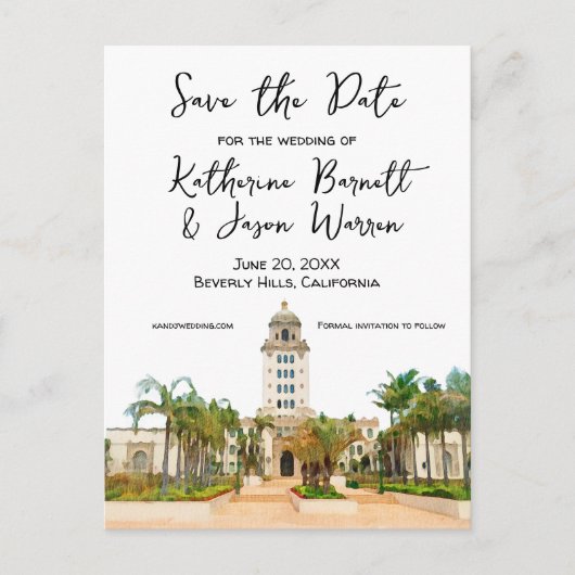 Beverly Hills Stadhuis Save the Date Waterverf Briefkaart (Voorkant)
