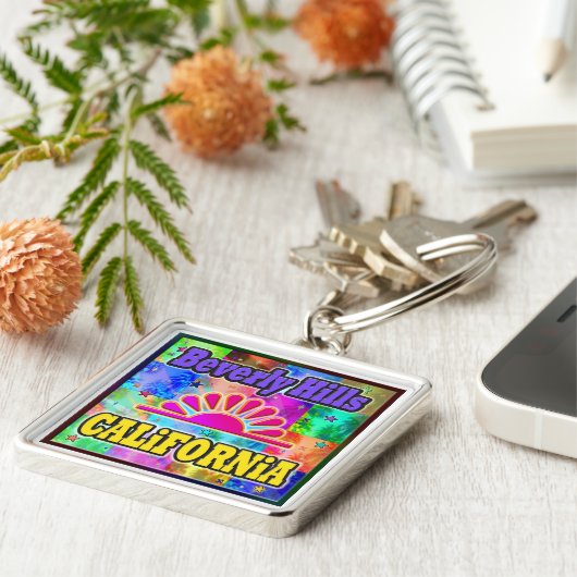 Beverly Hills Sun en Palms Sleutelhanger (Zijkant)