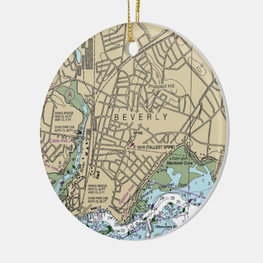 Beverly MA Nautical Chart Keramisch Ornament (Links)