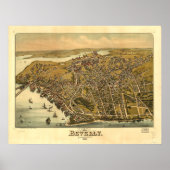 Beverly Massachusetts 1886 Antiek Panoramiek Map Poster (Voorkant)