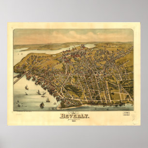 Beverly Massachusetts 1886 Antiek Panoramiek Map Poster