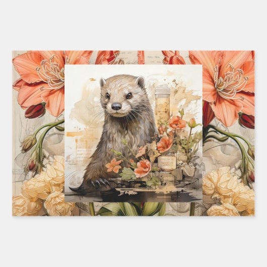 Bevers & Flowers  geïnspireerd Inpakpapier Vel (Voorkant 3)