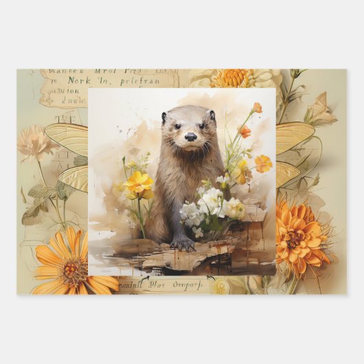 Bevers & Flowers  geïnspireerd Inpakpapier Vel (Voorkant 2)