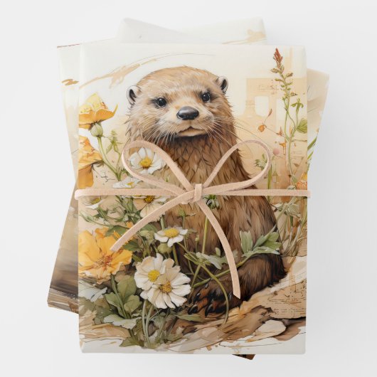 Bevers & Flowers  geïnspireerd Inpakpapier Vel (In situ)