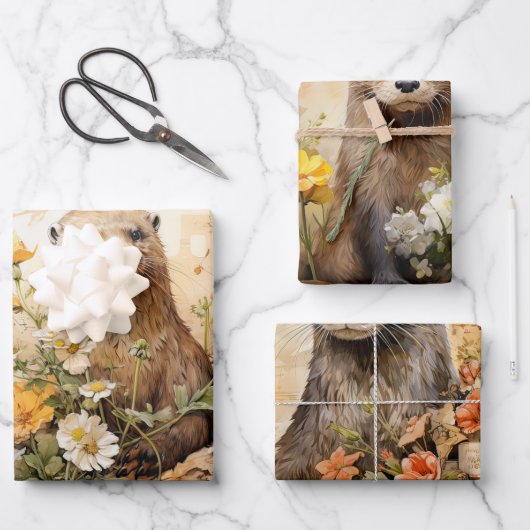 Bevers & Flowers  geïnspireerd Inpakpapier Vel (Voorkant)