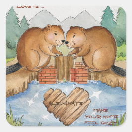 Bevers in de liefde vierkante sticker