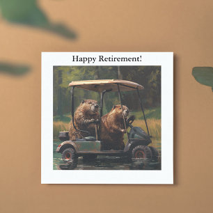 Bevers in een golfkar, aanpasbaar feestdagenkaart