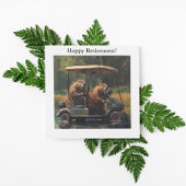 Bevers in een golfkar, aanpasbaar feestdagenkaart