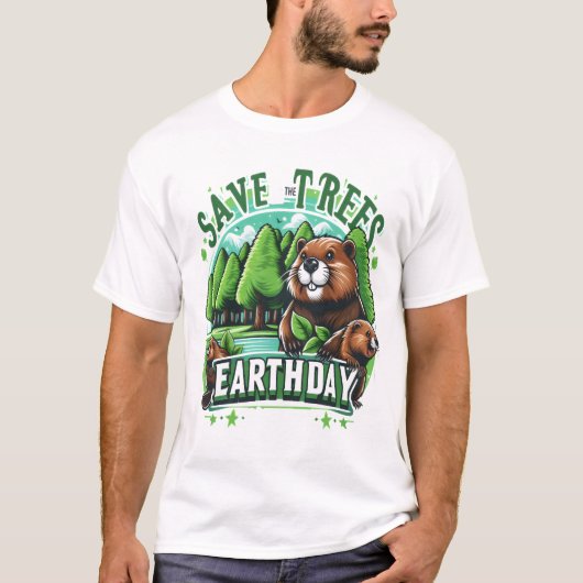Bevers redden bomen op Aardedag T-shirt (Voorkant)