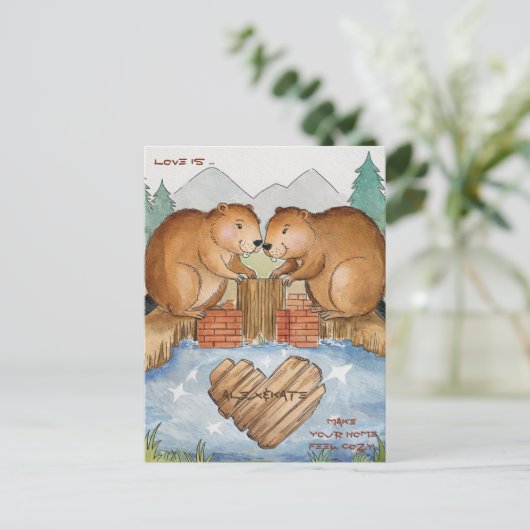Bevers Verliefd Briefkaart (Staand voorkant)