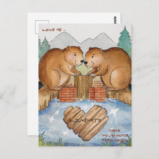Bevers Verliefd Briefkaart (Voorkant / Achterkant)