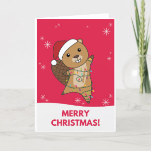 Bevers Vrolijke Kerstmis Winter Dieren Bevers Feestdagen Kaart