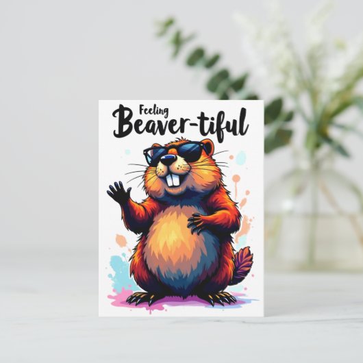 Bevertiful voelen - Funny Beaver Graphic Briefkaart (Staand voorkant)