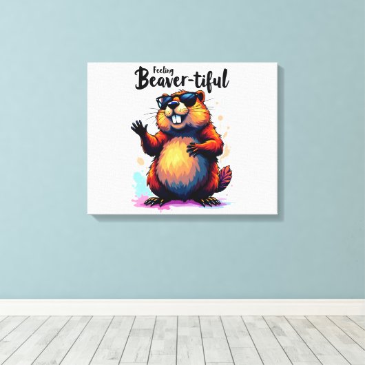 Bevertiful voelen - Funny Beaver Graphic Canvas Afdruk (Insitu (Houten vloer))