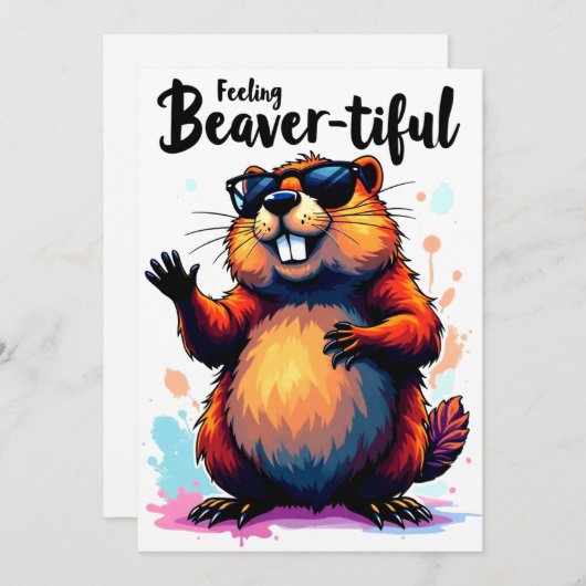 Bevertiful voelen - Funny Beaver Graphic Feestdagenkaart (Voorkant / Achterkant)