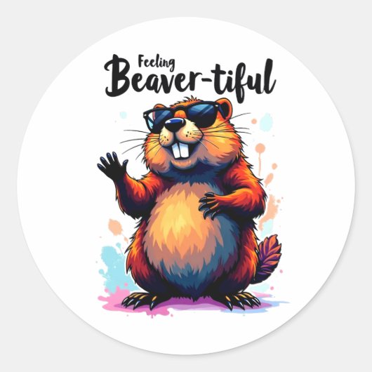 Bevertiful voelen - Funny Beaver Graphic Ronde Sticker (Voorkant)