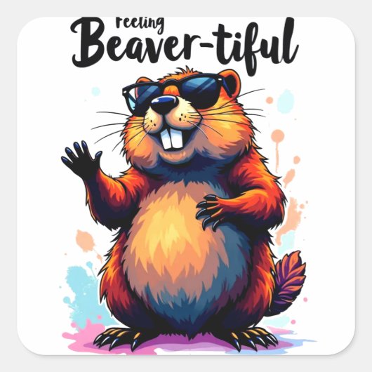 Bevertiful voelen - Funny Beaver Graphic Vierkante Sticker (Voorkant)