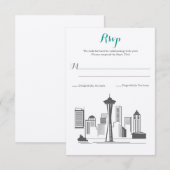 Bevestig aanwezigheid Seattle Skyline Bruiloft RSVP Kaartje (Voorkant / Achterkant)