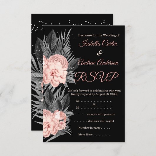 Bevestig je komst Trouw Blush Perzik Houtskool Blo Kaart (Voorkant / Achterkant)