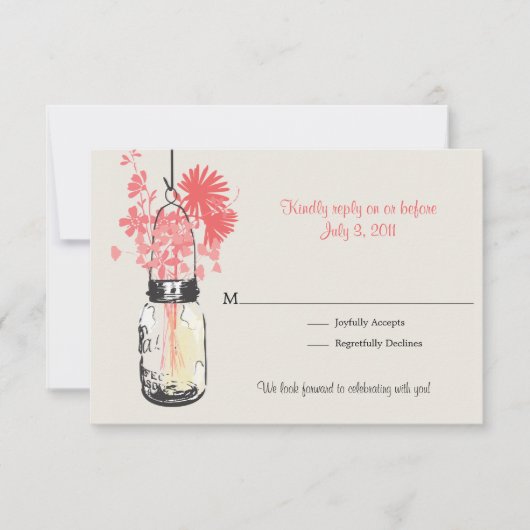 Bevestig Mason Pot & Wilde Bloemen Bruiloft RSVP Kaartje (Voorkant)