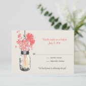 Bevestig Mason Pot & Wilde Bloemen Bruiloft RSVP Kaartje (Staand voorkant)