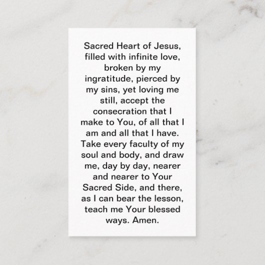 Bevestiging aan de Kaart van het gesacreerde hartg Visitekaartje (Achterkant)