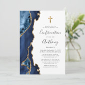 Bevestiging Agate Geode Blue Gold Glitter Kaart (Staand voorkant)