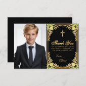 Bevestiging  Black Faux Gold Boy Foto Bedankkaart (Voorkant / Achterkant)