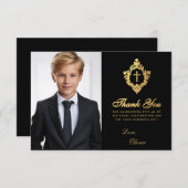 Bevestiging Black Gold Crest Elegant Boy Foto Bedankkaart (Voorkant / Achterkant)