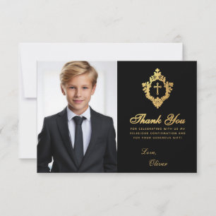 Bevestiging Black Gold Crest Elegant Boy Foto Bedankkaart