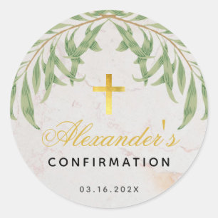 Bevestiging Blad Marmeren Script Faux Gold Cross Ronde Sticker