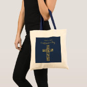 Bevestiging Blauw Gold Cross Tote Bag (Voorkant (product))