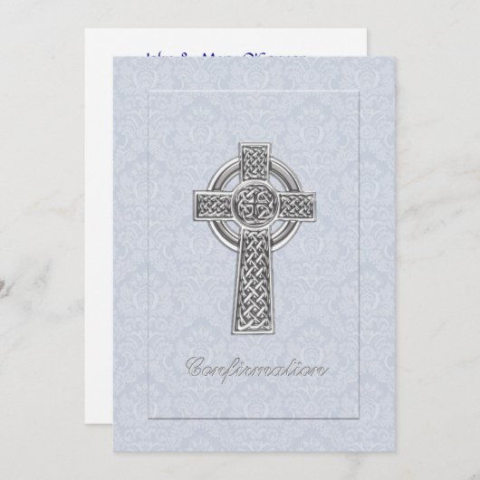 Bevestiging Blauwe Damaskast Silver Cross Kaart (Voorkant / Achterkant)