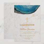 Bevestiging Blauwe Geode Marmer Gouden Kruis Jonge Kaart (Voorkant / Achterkant)