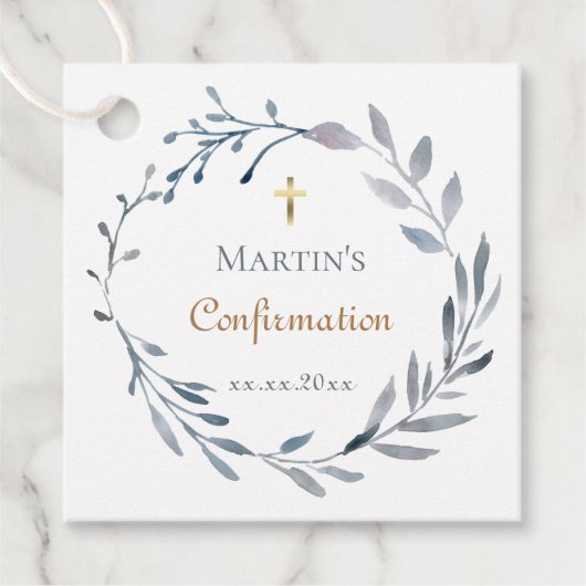 Bevestiging blauwe krans bedankjes labels (Voorkant)