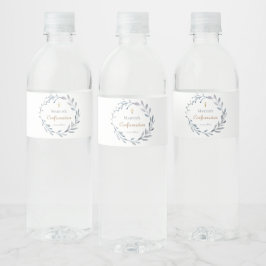 Bevestiging blauwe krans waterfles etiket
