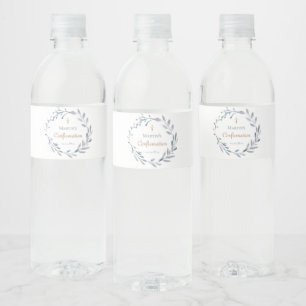 Bevestiging blauwe krans waterfles etiket