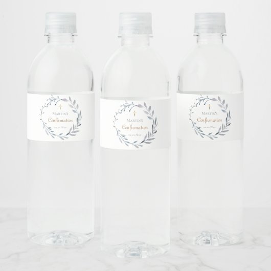 Bevestiging blauwe krans waterfles etiket (Flessen)