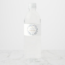 Bevestiging blauwe krans  waterfles etiket