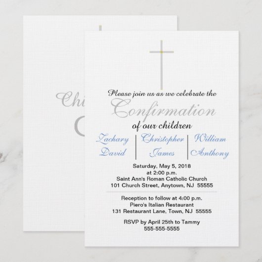 Bevestiging Blauwe Triplets Uitnodigingen (Voorkant / Achterkant)