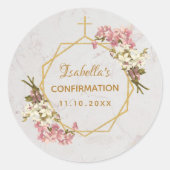 Bevestiging Bloemen Goud Kruis Roze Orchideeën Mar Ronde Sticker (Voorkant)