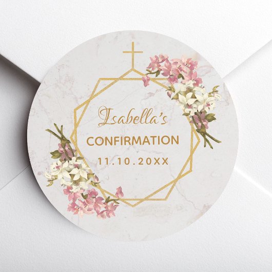 Bevestiging Bloemen Goud Kruis Roze Orchideeën Mar Ronde Sticker