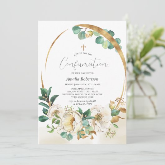 Bevestiging Bloemengroen Gouden Uitnodiging (Staand voorkant)