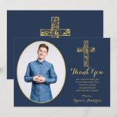 Bevestiging Blue Gold Cross Boy Foto Hartelijk dan Bedankkaart (Voorkant / Achterkant)