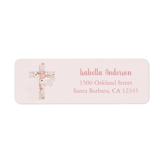 Bevestiging Blush Pink Floral Cross Etiket (Voorkant)