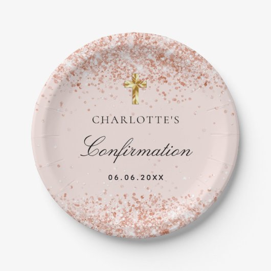 Bevestiging blush roos goud glitter name girl papieren bordje (Voorkant)