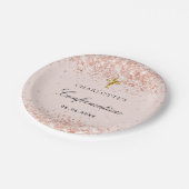 Bevestiging blush roos goud glitter name girl papieren bordje (Gekanteld)